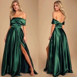 greatest hits forest green satin off-the-shoulder maxi dress Lulus | Dresses | New Lulus Offtheshoulder Size Xs miyaki